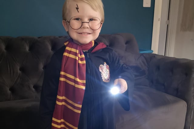 Albie Smithson (four) as Harry Potter.
