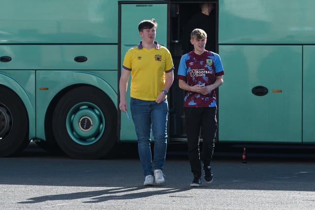 Burnley fans arrive at the CBS Arena ahead of their Championship fixture against Coventry City. Photo: Kelvin Stuttard