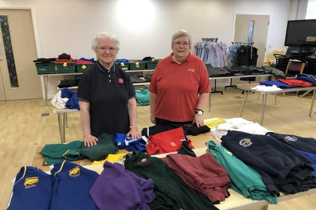 The Salvation Army in Clitheroe supports families through the cost of living crisis by holding a uniform exchange. (L-R Church leaders, Aux-Captain Elizabeth Smith and Territorial Envoy Brenda Wise.)
