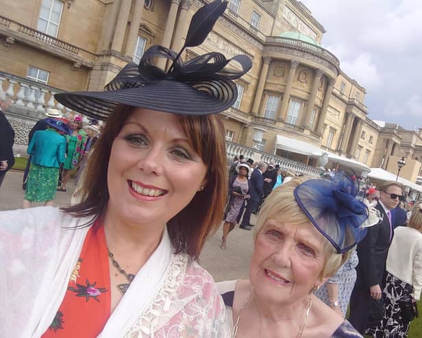 Sarah Haworth, the head of Curriculum for Health and Wellbeing, Horticulture, Family Learning, Art and Humanities at Lancashire Adult Learning, and her mother at a Buckingham Palace garden party