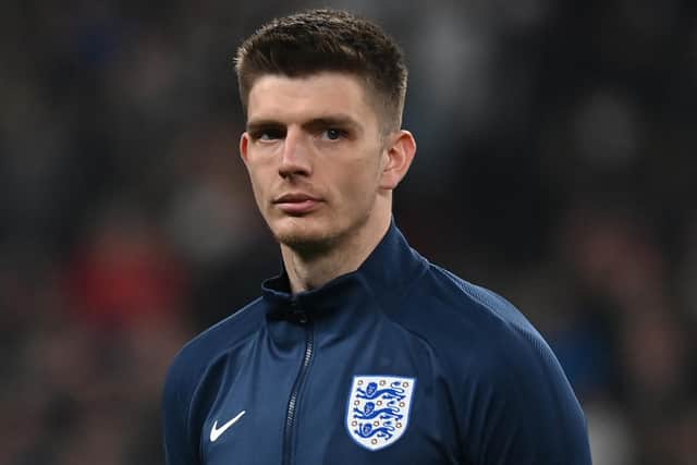 England's goalkeeper Nick Pope lines up ahead of during the international friendly football match between England and Ivory Coast at Wembley stadium in north London on March 29, 2022.