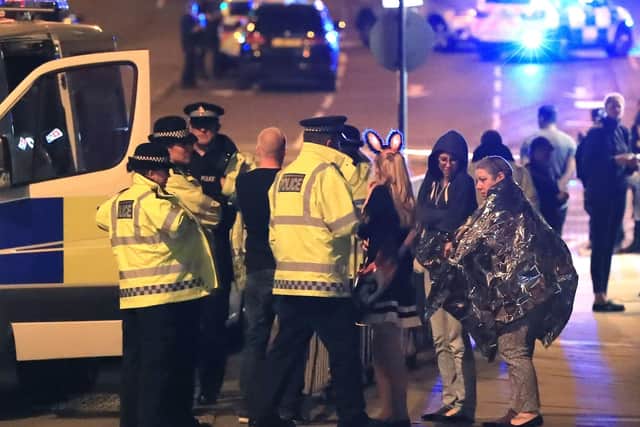The scene close to the Manchester Arena after the terror attack at an Ariana Grande concert