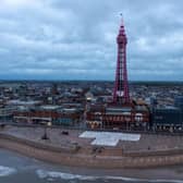 Blackpool Tower lit up pink for a gender reveal