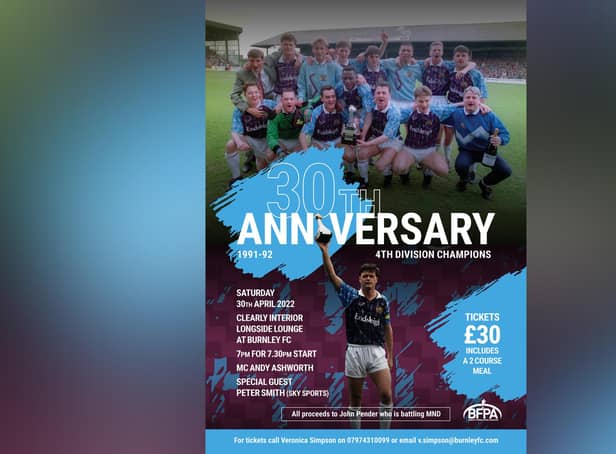 A dinner  taking place next month will raise funds to help former Burnley FC captain John Pender in his battle against MND