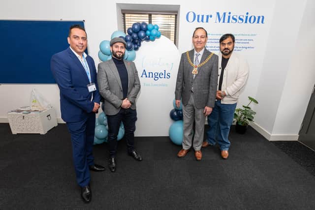Nassar Manzoor, Managing Director with the Mayor of Burnley, Coun. Raja Arif Khan, at the official opening of Visiting Angels in Northlight, Brierfield. Photo: Kelvin Lister-Stuttard