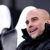 NEWCASTLE UPON TYNE, ENGLAND - JANUARY 13: Pep Guardiola, Manager of Manchester City, looks on prior to the Premier League match between Newcastle United and Manchester City at St. James Park on January 13, 2024 in Newcastle upon Tyne, England. (Photo by Alex Livesey/Getty Images)