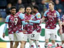 Burnley's Nathan Tella (Ctr) celebrates with team-mates after scoring his side's second goal 

The EFL Sky Bet Championship - Burnley v Wigan Athletic - Saturday 11th March 2023 - Turf Moor - Burnley