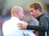 Graham Potter, Manager of Brighton and Hove Albion greets Sean Dyche, Manager of Burnley. (Photo by Dan Istitene/Getty Images)