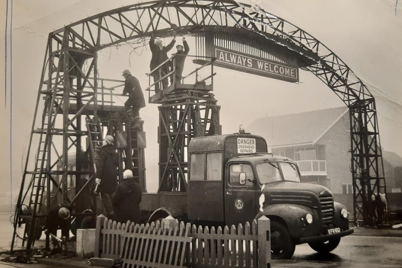 Work was underway in this 1969 photo to demolish the sign to make way for a replacement