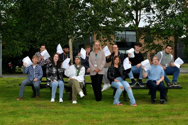 Some of the Nelson and Colne College students celebrating their A-Level results today.