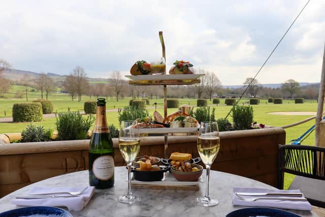 The delicious seafood platter and Laurent-Perrier champagne at the Champagne & Seafood Terrace, Devonshire Arms Hotel & Spa. Image: Devonshire Hotels