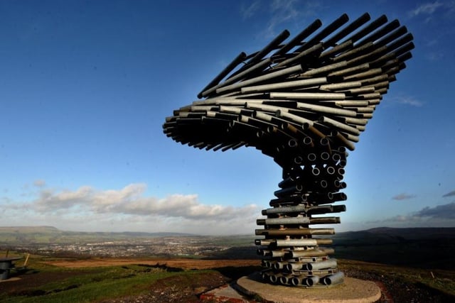 This summit has fantastic views of East Lancashire and the Pennines and you may be familiar with the sculpture that sits atop it, The Singing Ringing Tree