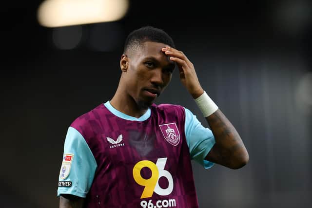 BURNLEY, ENGLAND - FEBRUARY 21: Jaidon Anthony of Burnley looks on during the Sky Bet Championship match between Burnley FC and Sheffield Wednesday FC at Turf Moor on February 21, 2025 in Burnley, England. (Photo by Molly Darlington/Getty Images)