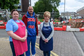 (left to right)) Cheryl Jackson, Philip Payne and Amanda Hanson are all worried about their businesses due to parking issues arising from the Standish Street roadworks. Photo: Kelvin Stuttard
