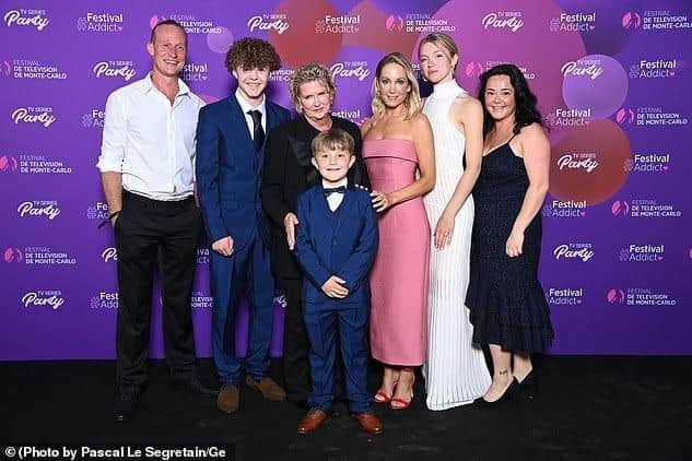 Little star Taylor Fay (front ) with the cast of 'Last Light' and his proud mum Laura Bell (far right) at the 61st Monte Carlo TV Festival