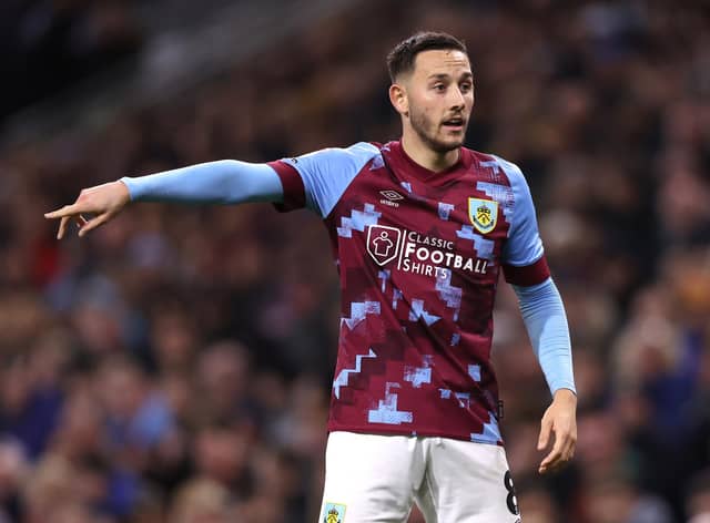 BURNLEY, ENGLAND - OCTOBER 25: Josh Brownhill of Burnley gestures during the Sky Bet Championship between Burnley and Norwich City at Turf Moor on October 25, 2022 in Burnley, England. (Photo by Nathan Stirk/Getty Images)