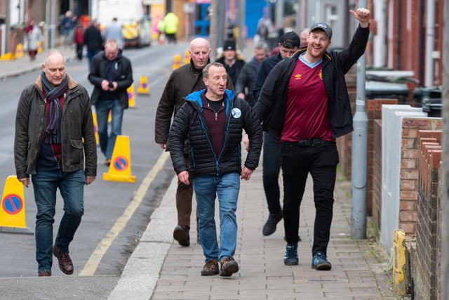 Burnley fans arrive at Kenilworth Road ahead of the Championship fixture with Luton Town. Photo: Kelvin Stuttard
