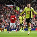 MANCHESTER, ENGLAND - APRIL 27: Zeki Amdouni of Burnley celebrates scoring his team's first goal during the Premier League match between Manchester United and Burnley FC at Old Trafford on April 27, 2024 in Manchester, England. (Photo by Gareth Copley/Getty Images)