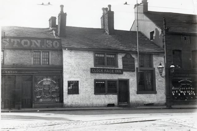 The Clock Face, one of Burnley’s oldest inns, was at 32, St James Street and the version shown here is the one before re-builting in 1909-10. It closed in 1960