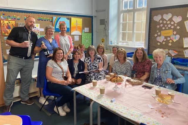 Colleagues past and present at Wheatley Lane Primary School in Fence gathered to say farewell to TA Lisa Korol (second from right) who is leaving after 21 years