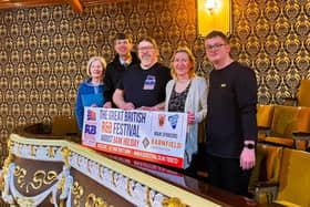(Left to right) Coun. Mary Thomas, from Colne Town Council, Barnfield Construction estimator Jonathan Nixon, Simon Shackleton, from Colne Blues Society, and Gina Langley and Nathan Cutler, from Colne Town Council