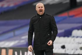 Sean Dyche gestures from the sidelines during the English Premier League football match between Crystal Palace and Burnley at Selhurst Park in south London on February 13, 2021.