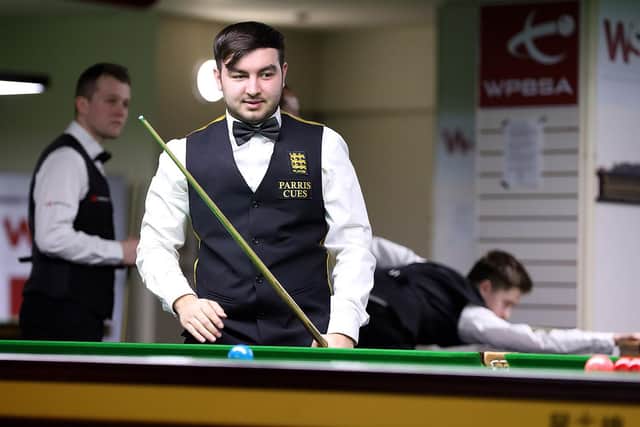 Burnley snooker ace Lewis Ullah sizes up a shot during the WSF Championships in Sheffield