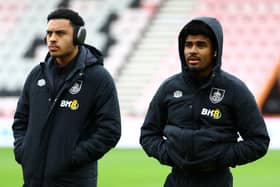 BOURNEMOUTH, ENGLAND - JANUARY 07:  CJ Egan-Riley and Ian Maatsen (R) of Burnley FC look on prior to the Emirates FA Cup Third Round match between AFC Bournemouth v Burnley at Vitality Stadium on January 07, 2023 in Bournemouth, England. (Photo by Michael Steele/Getty Images)