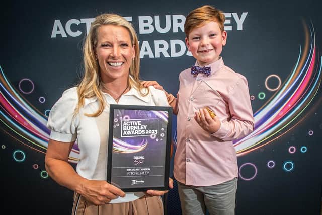 Rachel Brown-Finnis with Rising Star winner Ritchie Riley at the Active Burnley Awards