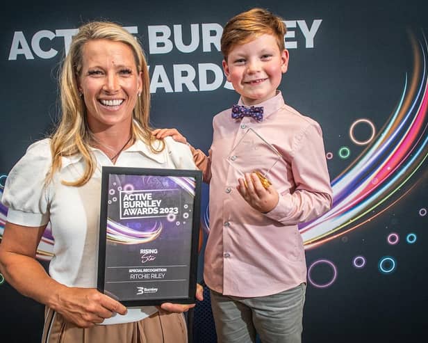 Rachel Brown-Finnis with Rising Star winner Ritchie Riley at the Active Burnley Awards