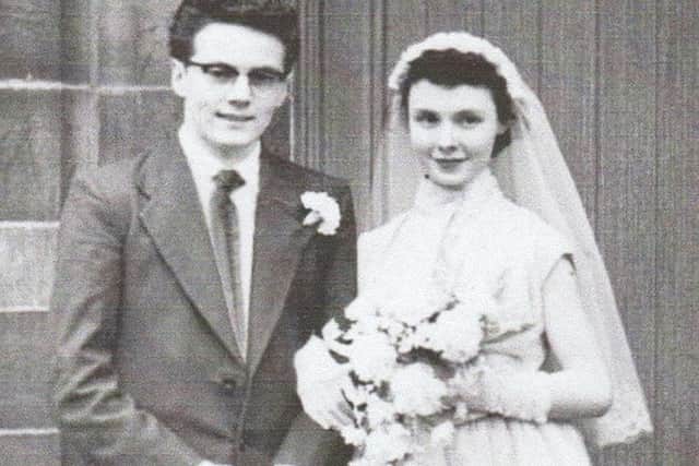 Sylvia and Jim Woodward married at St John's Church in Burnley.