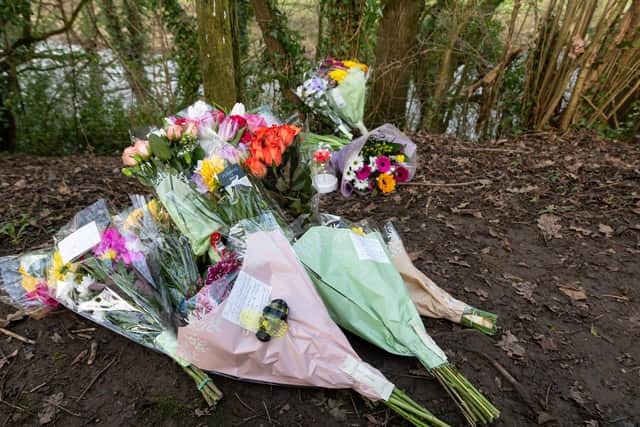 Tributes left in Brungerley Park, Clitheroe, in memory of teenager Alyssa Morris whose body was found there on Sunday