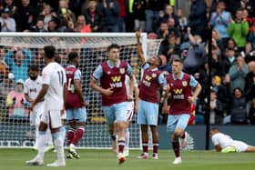 BURNLEY, ENGLAND - AUGUST 27: Lyle Foster of Burnley celebrates after scoring the team's first goal during the Premier League match between Burnley FC and Aston Villa at Turf Moor on August 27, 2023 in Burnley, England. (Photo by Lewis Storey/Getty Images)