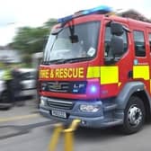 Three fire engines were called after a delivery van caught fire on the M65 near Burnley