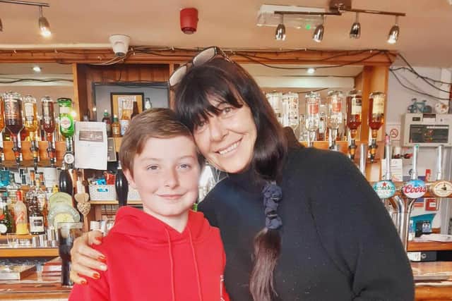 Bailey Collinge with Michelle from the Craven Heifer in Burnley where he will host a pub quiz as part of the Pendleside Hospice Corporate Challenge.