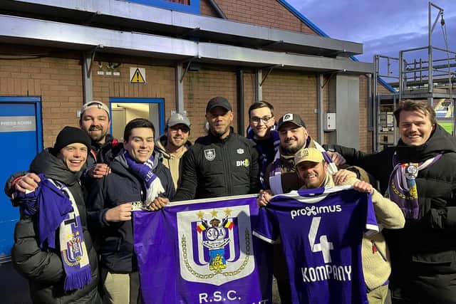 RSC Anderlecht supporters with Belgian and Manchester City legend and current Burnley FC manager Vincent Kompany at Turf Moor