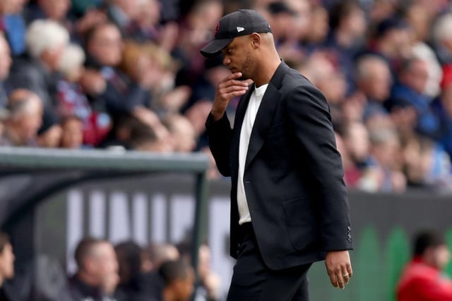 BURNLEY, ENGLAND - AUGUST 27: Vincent Kompany, Manager of Burnley, during the Premier League match between Burnley FC and Aston Villa at Turf Moor on August 27, 2023 in Burnley, England. (Photo by George Wood/Getty Images)