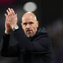 BURNLEY, ENGLAND - SEPTEMBER 23: Erik ten Hag, Manager of Manchester United, applauds fans following the Premier League match between Burnley FC and Manchester United at Turf Moor on September 23, 2023 in Burnley, England. (Photo by Matt McNulty/Getty Images)