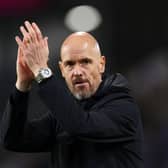 BURNLEY, ENGLAND - SEPTEMBER 23: Erik ten Hag, Manager of Manchester United, applauds fans following the Premier League match between Burnley FC and Manchester United at Turf Moor on September 23, 2023 in Burnley, England. (Photo by Matt McNulty/Getty Images)