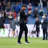 BURNLEY, ENGLAND - AUGUST 27: Vincent Kompany, Manager of Burnley, applauds the fans following the Premier League match between Burnley FC and Aston Villa at Turf Moor on August 27, 2023 in Burnley, England. (Photo by George Wood/Getty Images)