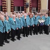 Betty Willoughby (fourth from right) celebrates her achievement  of singing for 70 years with fellow members of the Pendle Ladies’ Choir (formerly Nelson Civic Ladies’ Choir)
