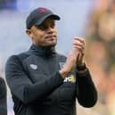 Burnley manager Vincent Kompany  applauds the fans after the final whistle 

The EFL Sky Bet Championship - Reading v Burnley - Saturday 15th April 2023 - Select Car Leasing Stadium - Reading