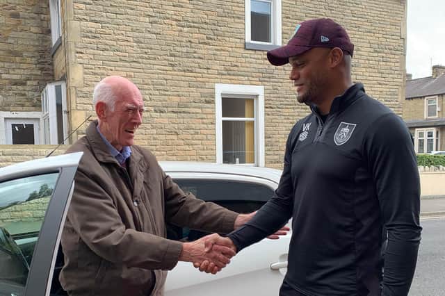 The moving moment Ronald Crowther (88) met Burnley FC boss  Vincent Kompany