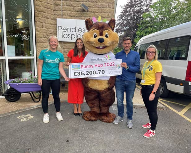 James and Donna from Alexander Grace Law with hospice mascot Penny Squirrel, head of income generation, Louisa Mayor, and community engagement officer, Leah Hooper.