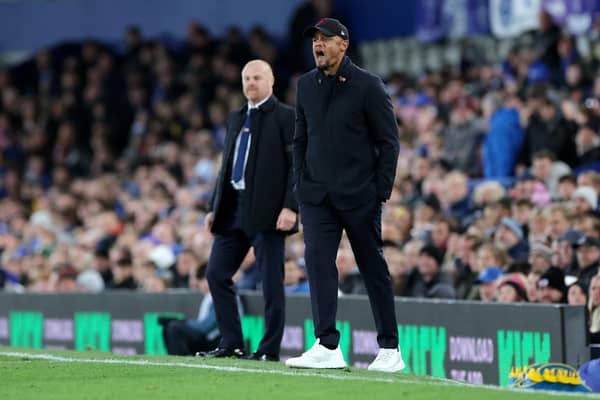 LIVERPOOL, ENGLAND - NOVEMBER 01: Vincent Kompany, Manager of Burnley, reacts during the Carabao Cup Fourth Round match between Everton and Burnley at Goodison Park on November 01, 2023 in Liverpool, England. (Photo by Alex Livesey/Getty Images)