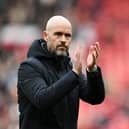 MANCHESTER, ENGLAND - APRIL 27: Erik ten Hag, Manager of Manchester United, applauds the fans after the Premier League match between Manchester United and Burnley FC at Old Trafford on April 27, 2024 in Manchester, England. (Photo by Michael Regan/Getty Images)