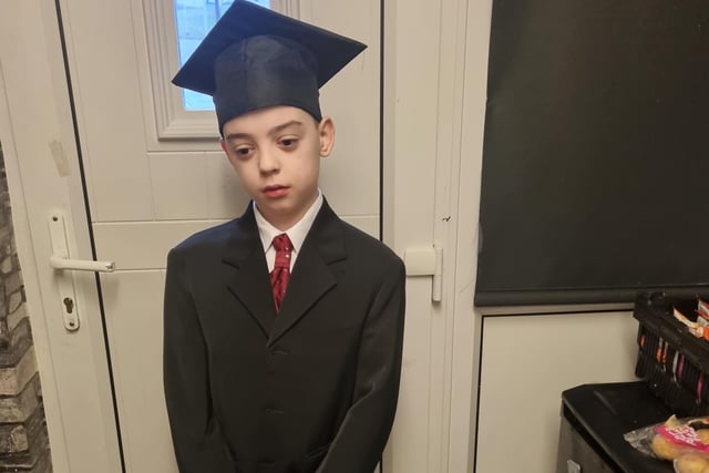 Jaxon (10) of Burnley, has dressed up as the word "smart".