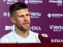 Burnley's Johann Berg Gudmundsson at the press conference ahead of the Carabao Cup tie with Manchester United at Old Trafford. Photo: Kelvin Stuttard