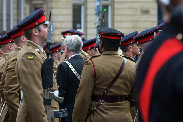 The Mayor of the Borough Councillor Stuart Hirst inspects the 1st Battalion of the Duke of Lancaster's Regiment in Clitheroe.