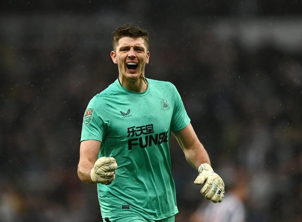 Newcastle goalkeeper and former Claret Nick Pope celebrates reaching Carabao Cup final